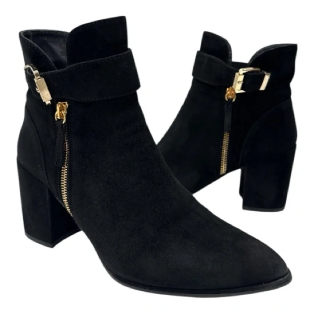 Stuart Weitzman Black Ankle Booties with Gold Zipper